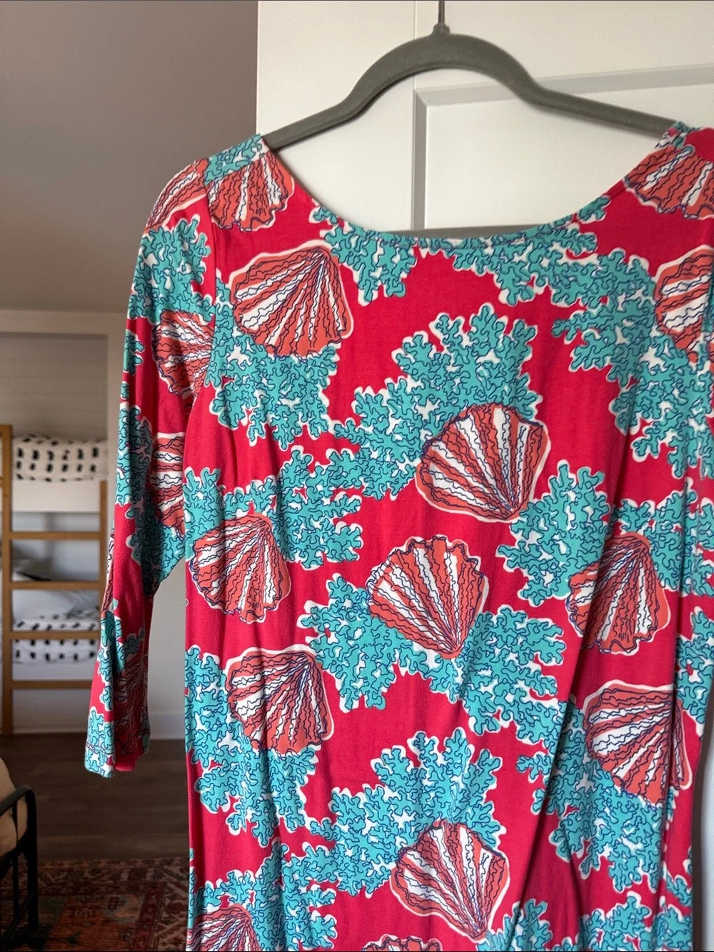 Lilly Pulitzer Coral Seashell Print Midi Dress in Red & Teal - Picture 2 of 7